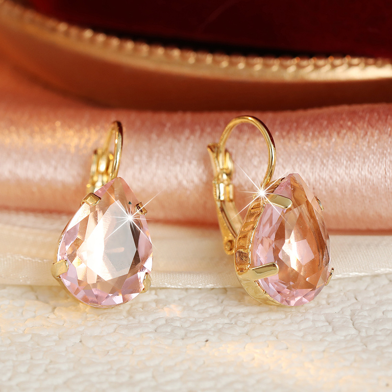Pink CZ Teardrop Pendant Earrings, Sparkling Gemstone Gift